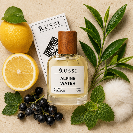 ALPINE WATER extrait de parfum with lemon, blackcurrant, green tea, patchouli and musk notes