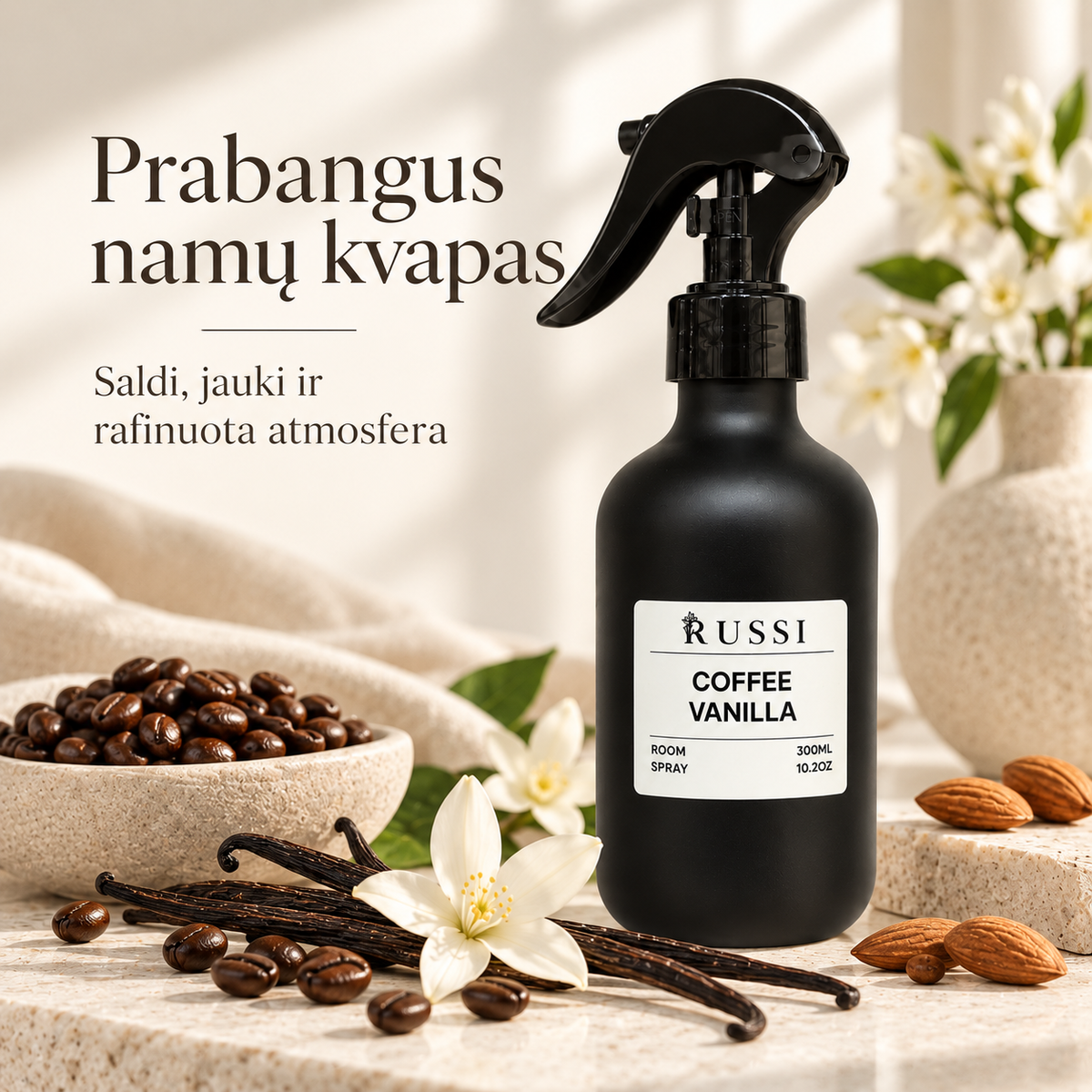 COFFEE VANILLA prabangus namų kvapas šviesiame interjere