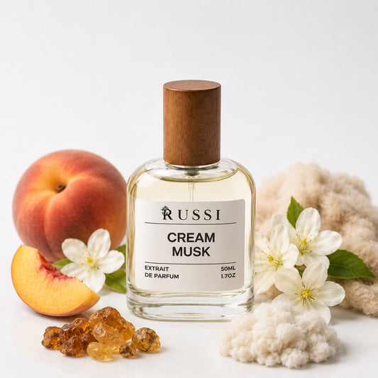 CREAM MUSK 50ML perfume bottle with peach, orange blossom, white musk and amber notes