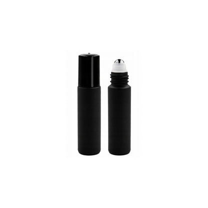 Juodas matinis 10 ml roll-on stiklinis buteliukas su dangteliu