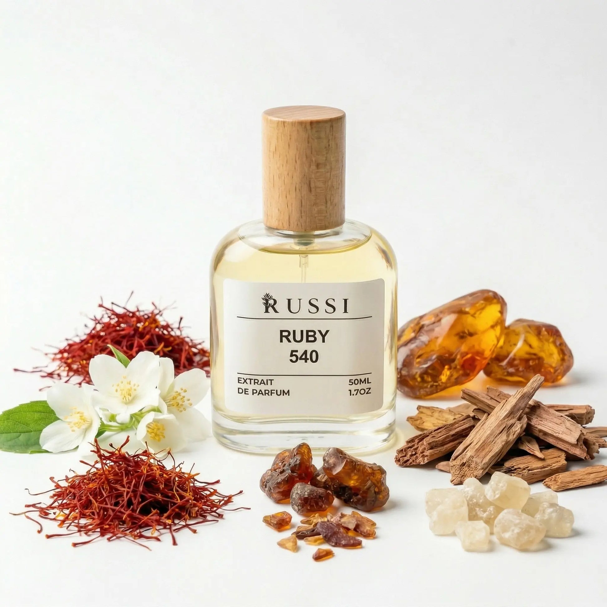 Rubinas kvepalai Šafranas gintaras mediena 50 ml buteliukas su natūraliais ingredientais