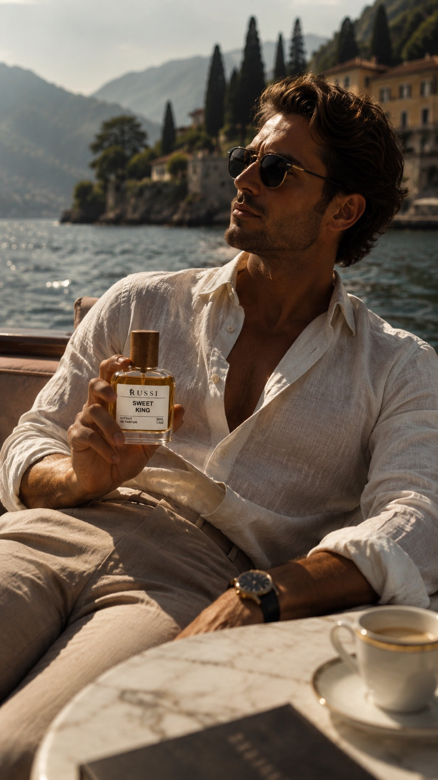 SWEET KING perfume lifestyle photo by the lake