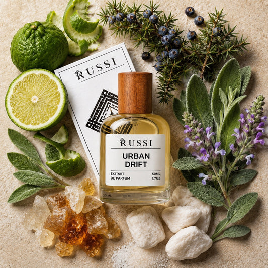 URBAN DRIFT extrait de parfum with bergamot, juniper, sage, ambroxan and musk notes